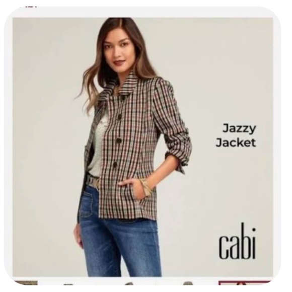 CAbi plaid double-breasted blazer jacket size M — rust / black / cream tones - Picture 4 of 6